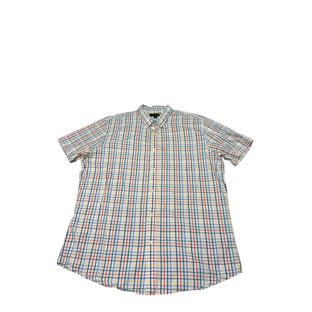 Banana Republic Mens XL Standard Fit Rainbow Plaid Seersucker Short Sleeve Shirt